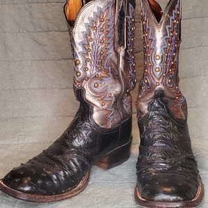 Black Lucchese full quill ostrich boots